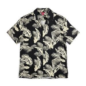 Guess Linen Blend Button Down Palm Hawaiian Shirt Aloha Black Cream M Tropical